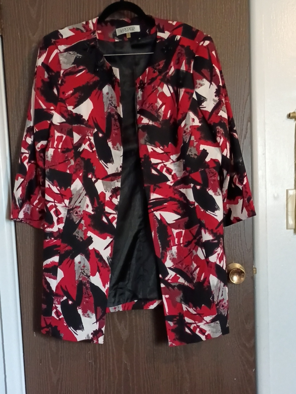 Windsor Red Black White Abstract Open-Front Blazer